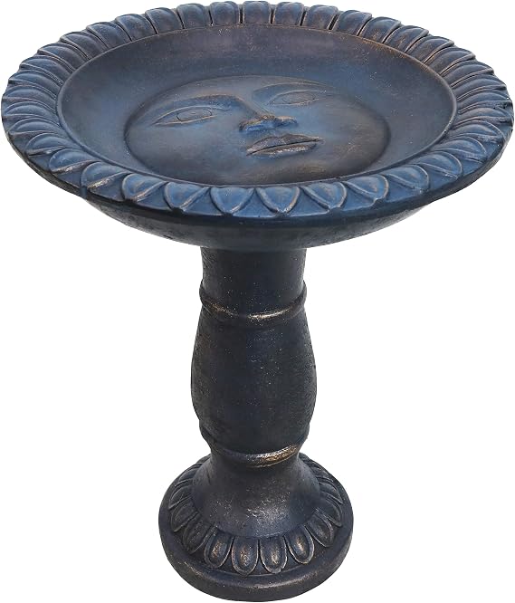Sunnydaze Concrete Bird Bath with Textured Surface, 26 H, Patina Blue