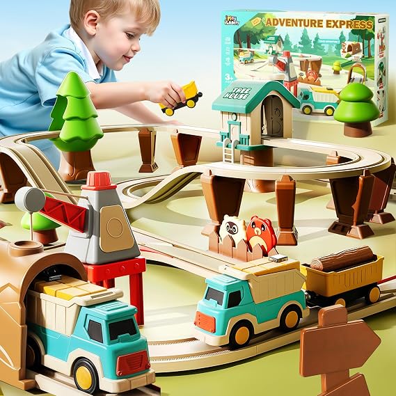 iPlay, iLearn 62PCS Kids Construction Track Toy Train Set, Kids Gift 3-7
