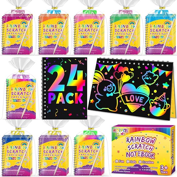 Party Favors for Kids 4-8-12: 24 Pack Scratch Rainbow Art Crafts Notebook