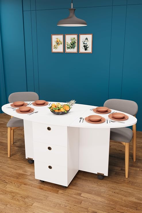 ASRA TREND Beyaz KM-08 Çekmeceli Katlanır Mutfak Masası ve Kiler Dolabı 141x75 cm%100 MDFLAM