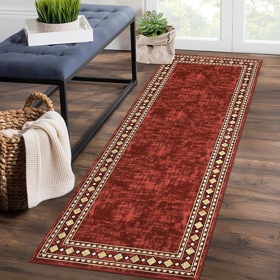 CAROMIO Runner Rug 2x6 Modern Bordered Hallway Washable Area Rug,Maroon