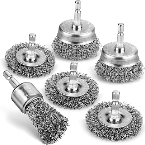 6Pcs Wire Wheel Brush Set, Carbon Steel Wire Brush for Drill