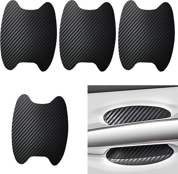 4 PCS Carbon Fiber Door Handle Cover, Leather Car Side Door Handle Sticker, Universal Car Door Handle Protective Film (Black)