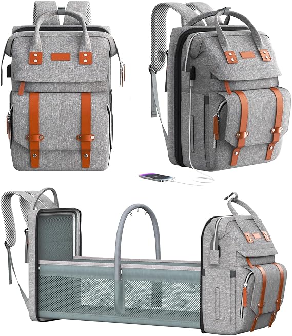 Diaper Bag Backpack with Changing Station, Baby Bag for Mom, Grey | Baby Diaper Bag, Large Diaper Bag Backpack with Changing Pad, Stroller Straps, Mens Diaper Bag, Diaper Backpack for Women