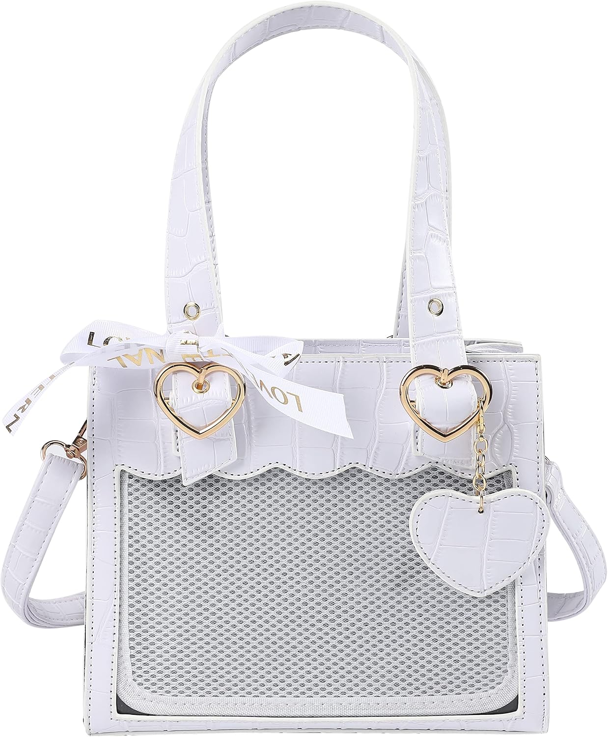 HALGIO Pain Bag, Small Size, Cute, Mini 2-Way Tote Bag, Handbag, Heart Lolita, Shoulder Bag, Croco, Croco, Croco, Black, White, Habbac,