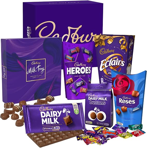 Cadbury Chocolate Sharing Hamper - Milk Tray, Roses, Heroes, Dairy Milk Buttons. Gift for Birthday, Father's Day, Mother's Day, Thank you