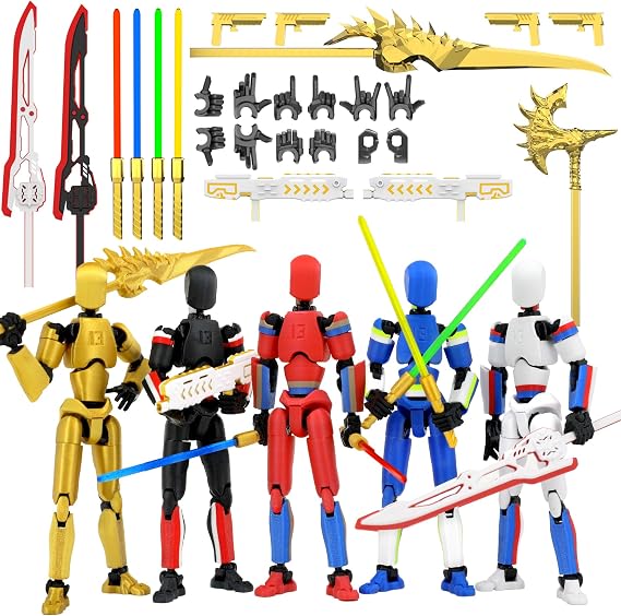 5-Pack Titan 13 Action Figure, 3D Printed Multi-Colored T Dummy 13