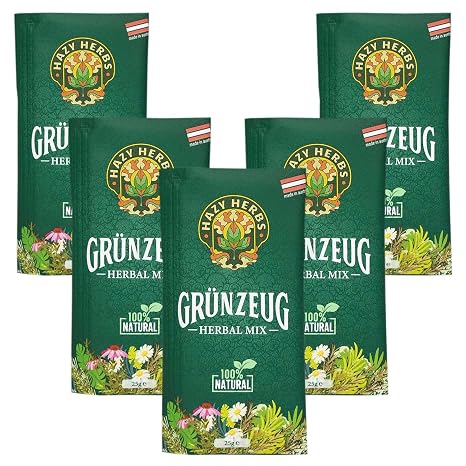 Pack of 5 HAZY HERBS Herbal Tea Mix Grünzeug - 100% Natural Herbal Mix - 5 x 25 g Fine Mix