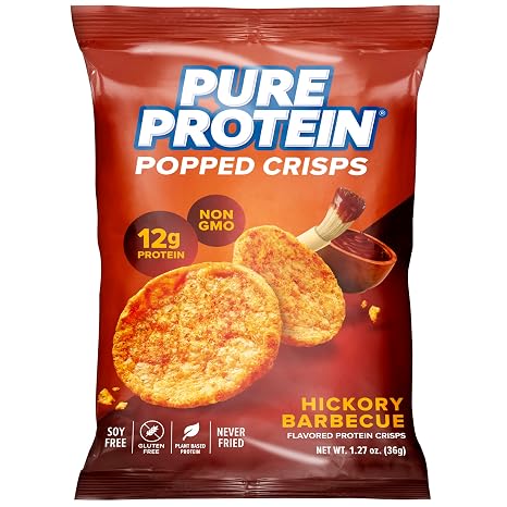 Pure Protein Hickory Barbecue Popped Crisps - 12g Plant Based Protein, Gluten Free, Non GMO, Vegan, Air Popped & Puffed Crisps Healthy Protein Snacks 12 Pack