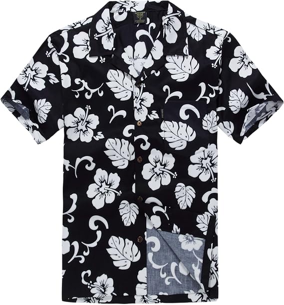 Men's Hawaiian Shirt Aloha Shirt L Navy Hibiscus