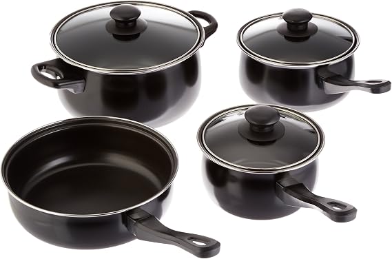 Gibson Home Back to Basics Nonstick Carbon Steel Cookware Set. 7-Piece, Black
