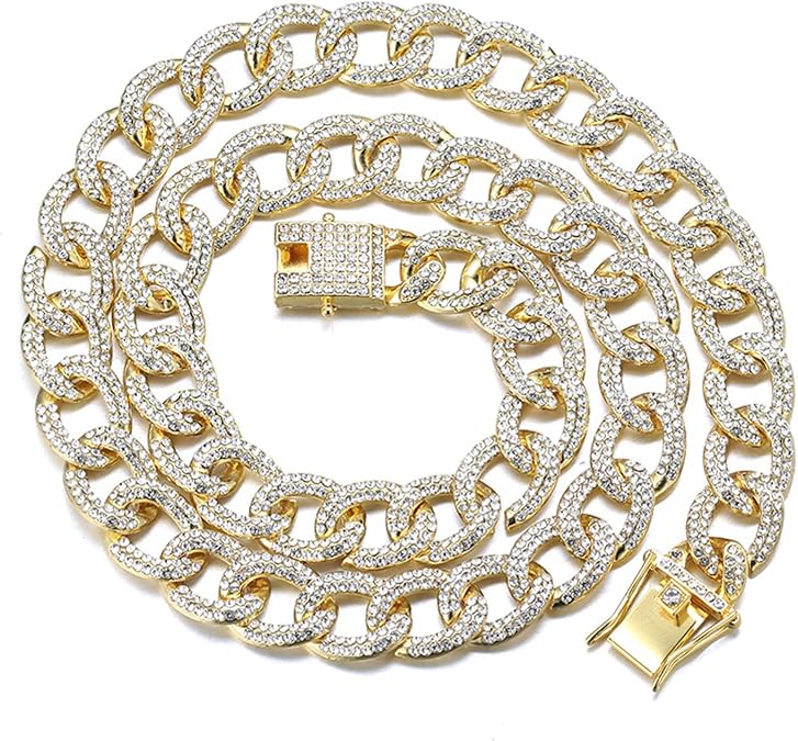 Halukakah Cuban Link Chain for Men Iced Out,14MM Oval 18k Real Gold Plated/Platinum White Gold Finish Necklace,Full Cz Diamond Cut Prong Set,Gift for Men