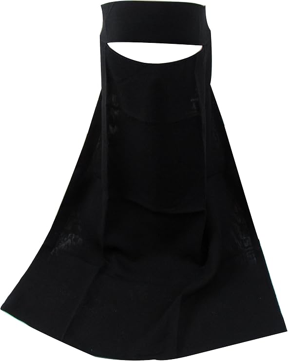 Women's 1-Layer Saudi Black Niqab Face Veil for Hijab Soft 1 Piece Burqa-No Screen