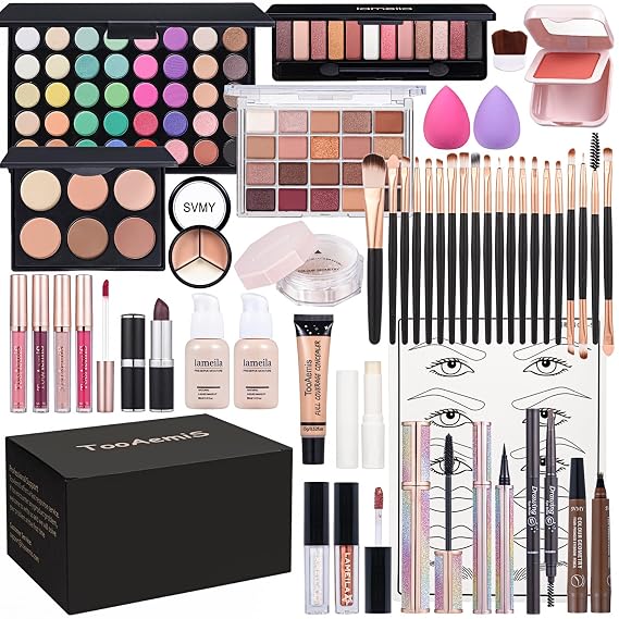 Makeup Set for Women Full Kit Includes, eyeshadow liquidfoundation,Loose powder,Eyebrow pencil,Lipstick Eye Pencil Makeup BrushesMakeup practice board 4-color lip gloss set