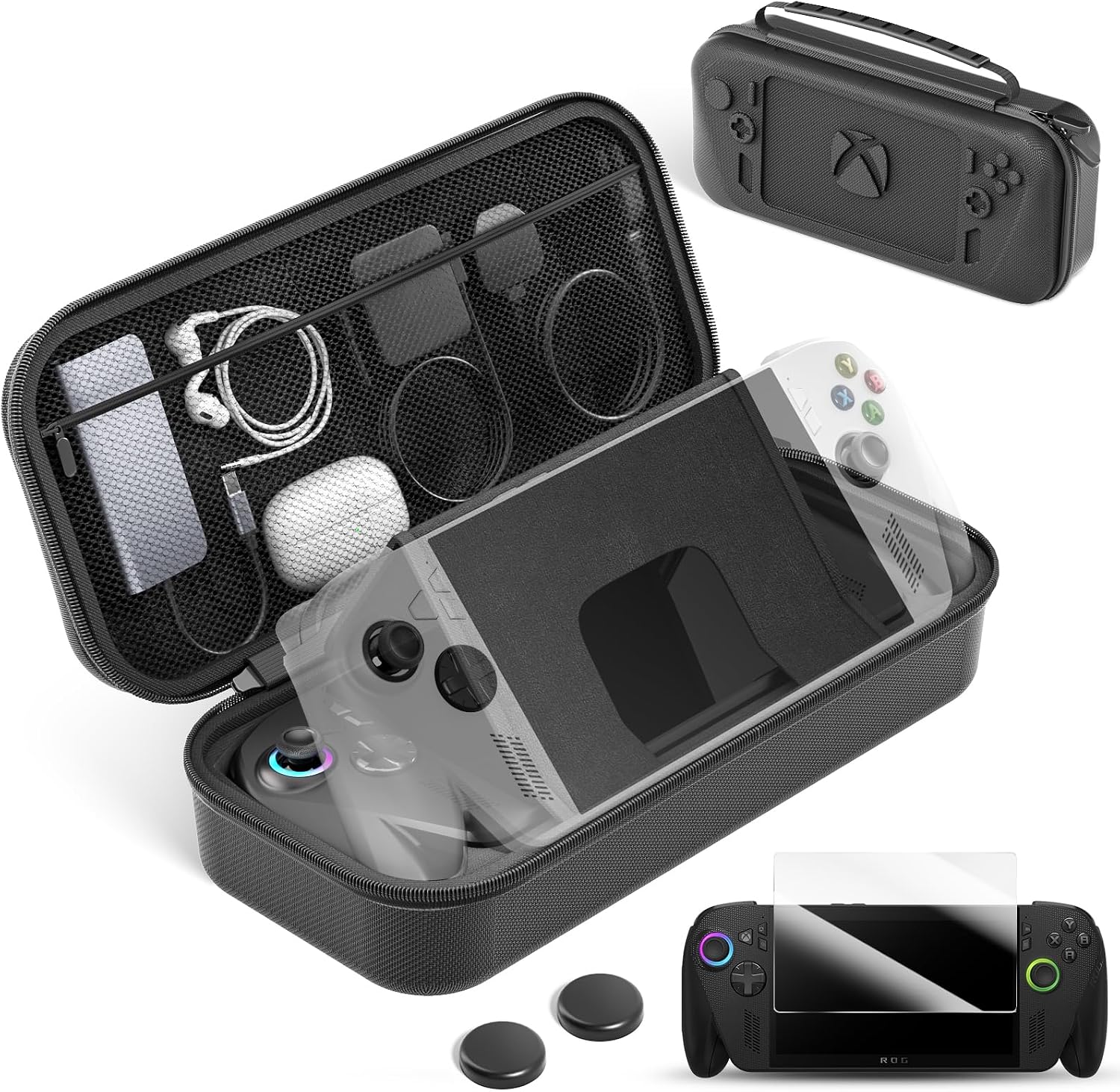 LVVIL Hard Shell Carrying Case for ASUS ROG Xbox Ally / X (2025), Protective Travel Bag Fit ROG Game Console and Adapter with Screen Protector & Thumbstick Cap, Storage Pouch for Xbox Ally X