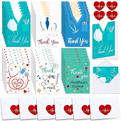 120 Pcs Thank You Cards for Nurses Healthcare Workers Appreciation Cards with Stickers and Envelopes Medical Staff Greeting Cards Nurses Appreciation Gifts for Week Day Doctors Assistant Workers