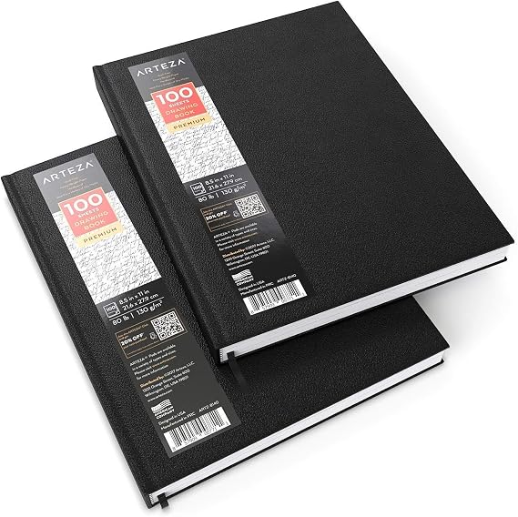 ARTEZA Hardcover Drawing Sketchbooks, 2 Pack, 8.5 x 11 in, 200 Sheets