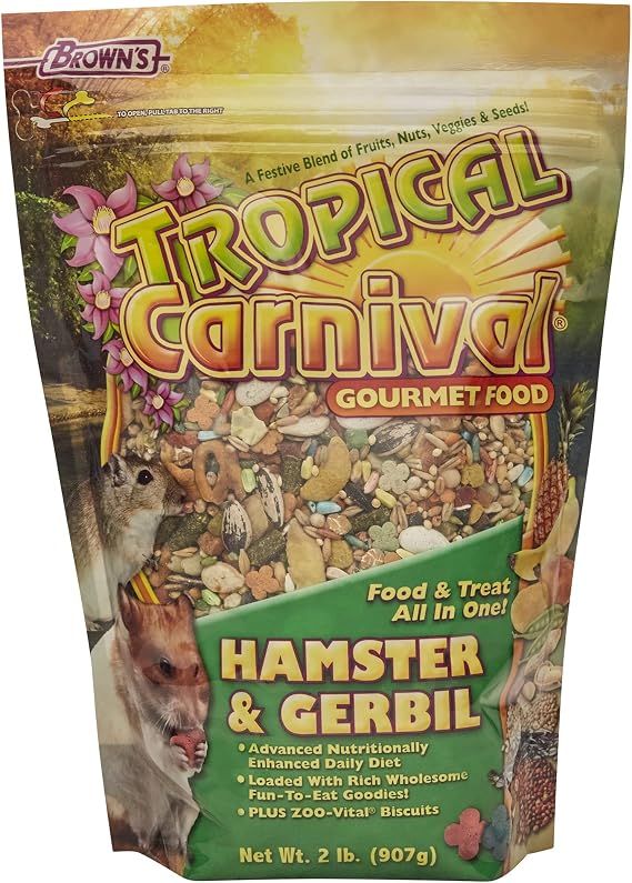 F.M. Brown's Tropical Carnival, Gourmet Hamster and Gerbil Food with Fruits, Veggies, Seeds, and Grains, Vitamin-Nutrient Fortified Daily Diet, 2 lb