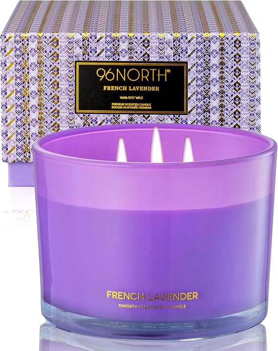 Luxury Lavender Soy Candle | Large 3 Wick Jar Candle | Up to 50 Hours Burning Time | 100% Natural Soy Wax | Relaxing Aromatherapy Aesthetic Candle | Housewarming Gift for Women and Men