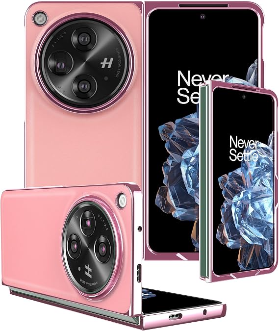 Feitenn for Oneplus Open Case, Oneplus Open Genuine Leather Back Case Slim Hard PC Bling Shockproof Case Cover Sling Soft Cover for Oneplus Open/Oppo FIND N3 (Pink)