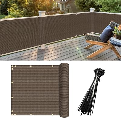 3 x 12 Brown Balcony Privacy Fence Screen UV Protection Windscreen Mesh Fencing Railing Shield Cover with Cable Ties for Outdoor Garden Deck Patio Backyard Apartment Porch