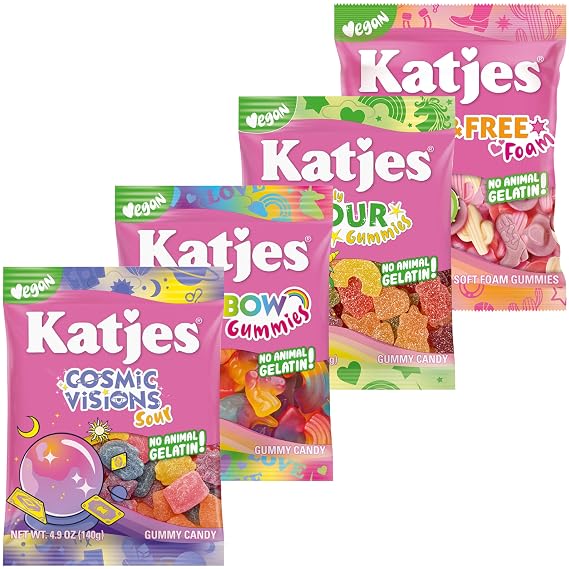Katjes Vegan Gummy Candy Assortment, Flavorful, 4 Flavors, 4 Pack, 4.9 oz