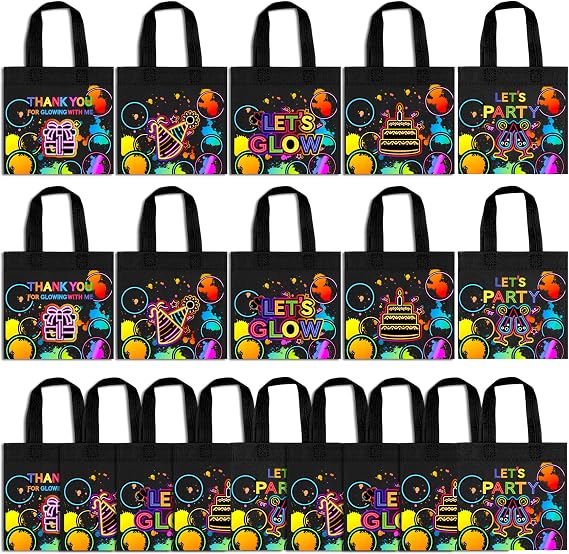 BANBALLON 20 PCS Neon Party Favor Bags Glow in Dark for Birthday Party