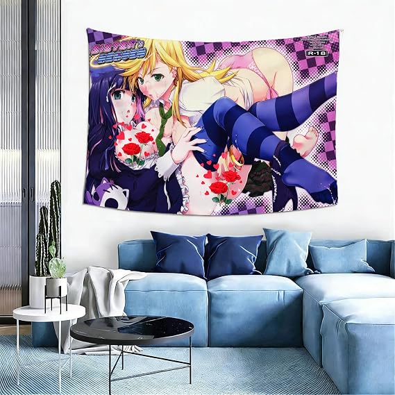 Anime Girl Tapestry 5939 Short Plush Pink Digital Print Girly Wall Hanging