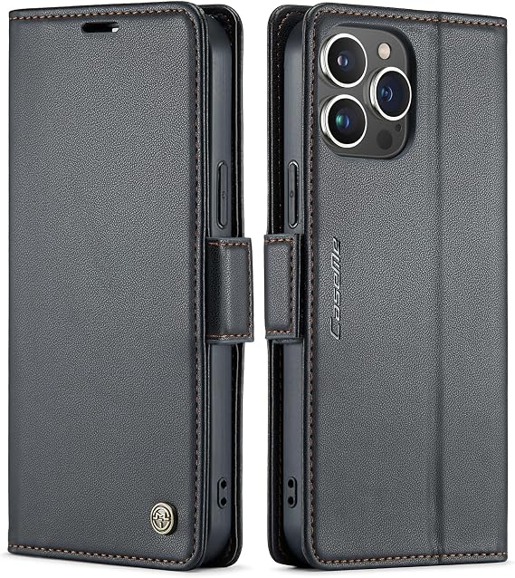 for iPhone 15 Pro Max Case, [RFID Blocking] PU Leather Wallet Flip Folio Case with Card Holder Kickstand Shockproof Phone Cover for iPhone 15 Pro Max (6.7 inch), Black