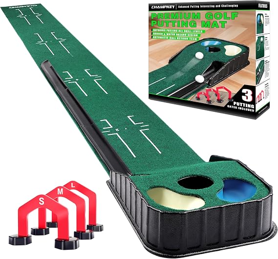 CHAMPKEY Golf Putting Green Indoor - Advanced Guides Golf Putting Mat - Enhance Putting Accuracy and Challenge
