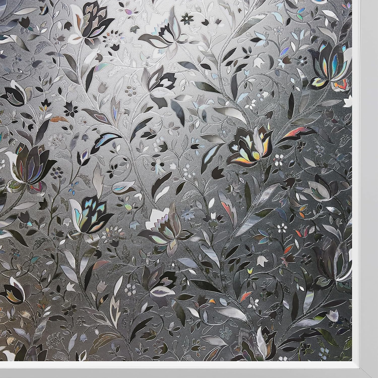 KROMAPOLIS Black Blackout Window Film Covering Frosted Glass Film Privacy Film Anti-UV Rainbow Effect Sun Block Static No Glue Self-Adhesive Vinyl Tulip Pattern Decorative For Bathroom Home -30x200cm