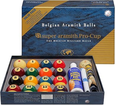 Aramith Super Pro-Cup Value Pack (Super Pro Billiard Pool Ball Set 2 1/4" with Six Red Dots Pro-Cup Cue Ball, Micro-Fibre Cloth, Ball Cleaner, Jim Rempe 2 1/4" Training Ball)