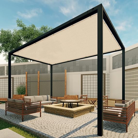 Patio Paradise 12' x 16' Shade Cloth with Grommets, Sun Shade Sail Rectangle with Straight Edge, Outside Patio Cover Pergola Shades Canopy, UV Block Shades Fabric for Backyard Garden, Beige