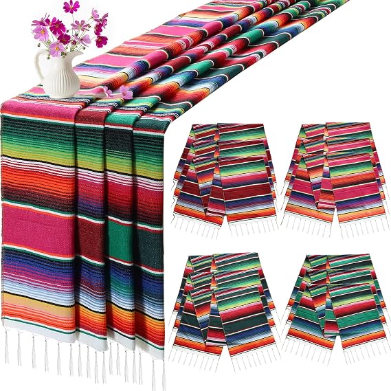 Panelee 12 Pcs Mexican Sarape Table Runners 14x84 Inch,Multi Colors