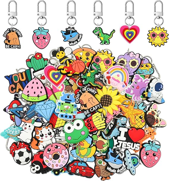 Random Different Keychain for Party Favor 30PCS Cute Fun Keychains for Goodie Bag/School Bag/Backpack/ Straw/Lanyard Birthday Treats Classroom Prize Holiday Present