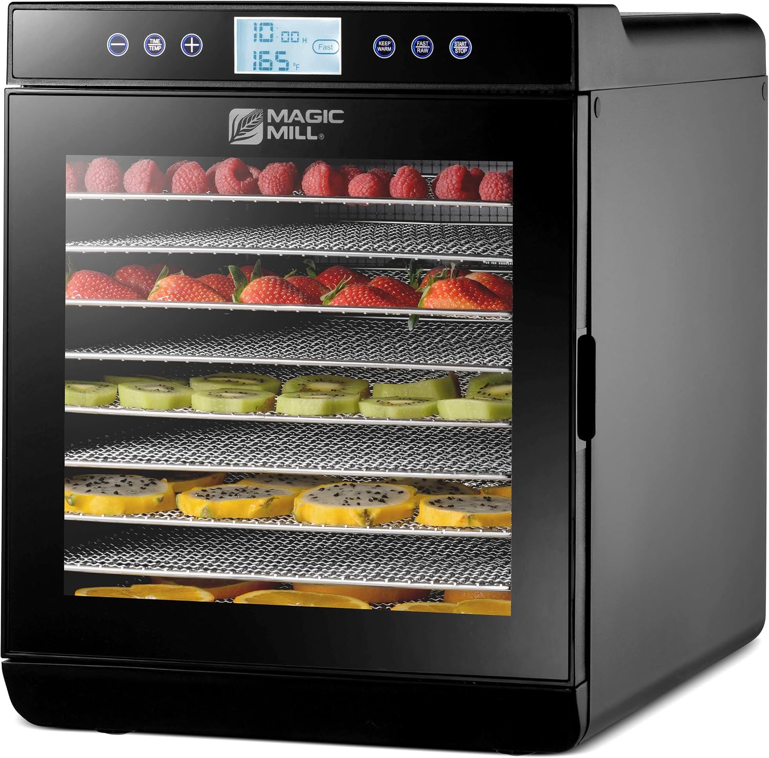 Magic Mill Premium Food Dehydrator Machine (15 Extra-Large Stainless Steel Trays) 800W Dryer for Beef Jerky, Fruits, Vegetables, Dog Treats, 48 Hour Digital Timer - 95-167 Temperature Control