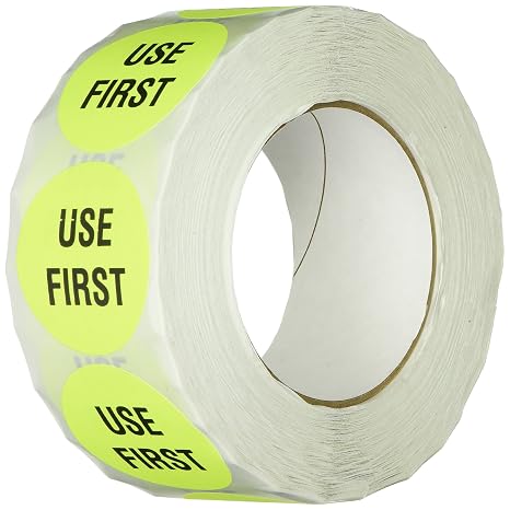 TapeCase INVLBL-020 Use First Inventory Control Label in Yellow [Pack of 1000] - 2 in. Circular Label for Marking, Color Coding, Notating Inventory Items