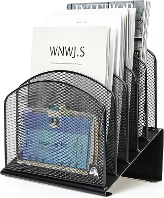 Inclined Desk File Organizer,Vertical File Folder Holder Stand Metal Rack File Sorter for Office Classroom Desktop Organization