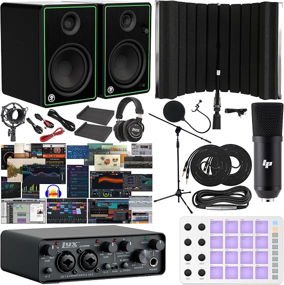 LyxPro 2x2 USB Audio Interface with ASIO Driver, Studio Monitor Bundle, Bluetooth CR5-XBT Monitors, Isolation Pads, MIDI Controller