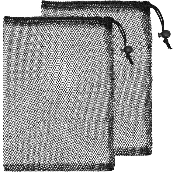 2 PCS Large Mesh Drawstring Bag, Black Nylon Net Bags, MeshStuff Sack Storage Bags, Lightweight Mesh Swimming Bag, for Swimming Beach Pool Sand Toys Equipment Travel and Sports