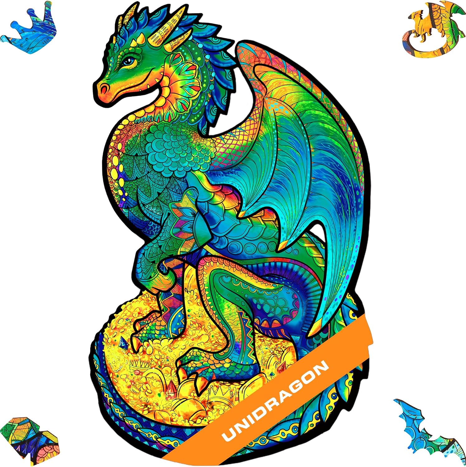 UNIDRAGON Original Wooden Jigsaw Puzzles - Guarding Dragon, 330 pcs, King Size 10.6 х17.3, Beautiful Gift Package, Unique Shape Best Gift for Adults and Kids