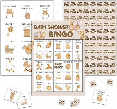 Bear Balloon Baby Shower Bingo Game - We Can Bearly Wait Shower Card - 24 Players Set for Indoor Outdoor Activities - Gender Reveal Party Favors Supplies -A03