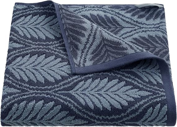 Martex Restore Fern Ogee Bath Towel Soft, Absorbent, Moisture-Wicking and Quick to Dry Lightweight for Everyday Use Comfortable Feel with Convenient Loop for Hanging 30" x 56" Navy