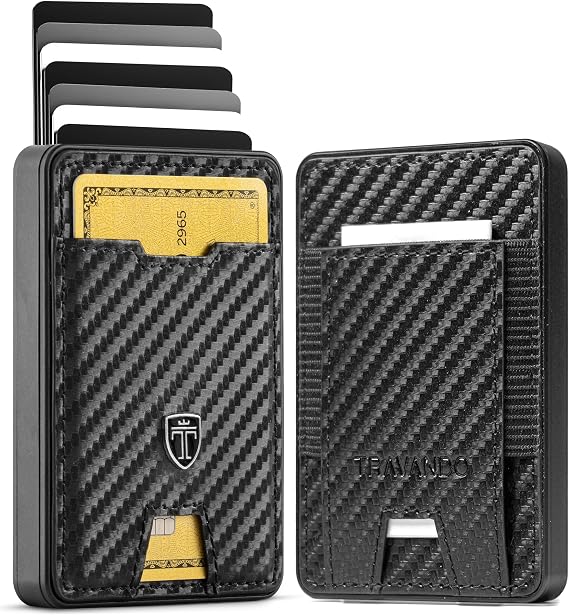TRAVANDO Swype Slim Wallet for Men Metal RFID Blocking Mens Wallet Card Case (Carbon)