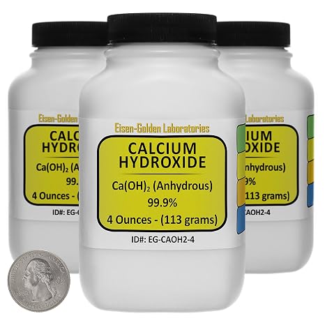 Calcium Hydroxide [Ca(OH) 2] 99.9% ACS Grade Powder 12 Oz in Three Space-Saver Bottles