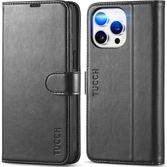 TUCCH Wallet Case for iPhone 15 Pro Max (6.7") 2023, 4 Card Holders, Black