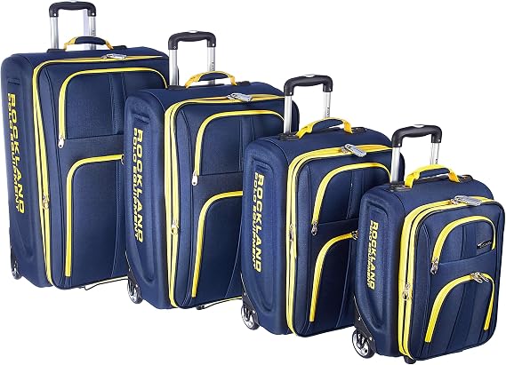 Rockland Polo Equipment Varsity Softside 4 Piece Upright Luggage Set, (18"/22"/26"/30"), Navy