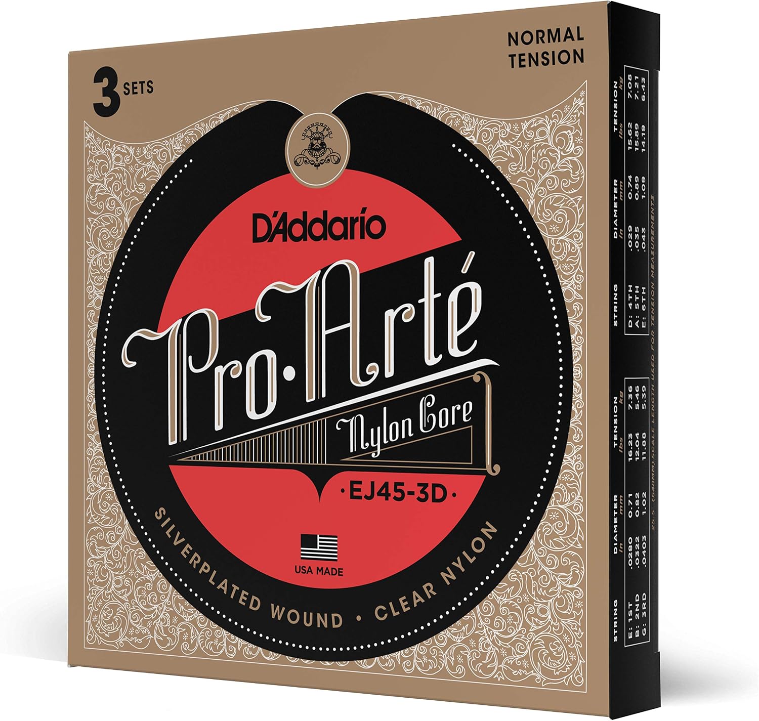 D'Addario 3'Lü Paket, Klasik Gitar Tel Seti, Pro-Arte, Sılve