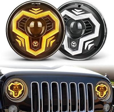 7 Inch LED Headlights, 1000% Bright Anti-glare Round LED Headlight Replacements with Welcome DRL Amber Turn Signal Compatible with Jeep Wrangler JK TJ LJ CJ Chevy Ford Mazda 2PCS