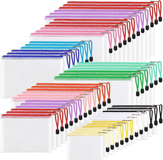 48pcs Mesh Zipper Pouch Bags, 8 Sizes Waterproof Plastic Zipper File Bags, 16 Colors,Multipurpose for Travel Storage, School Supplies, Office Appliances and Home Organizing,Multicolored